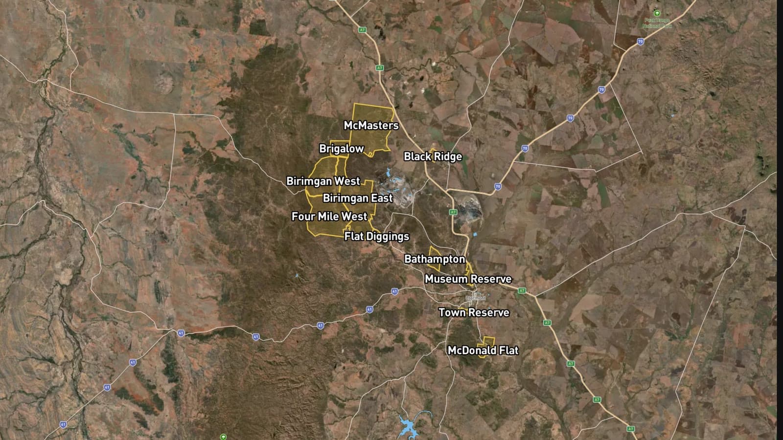 The twelve general permission areas around Clermont on the Dig Here map
