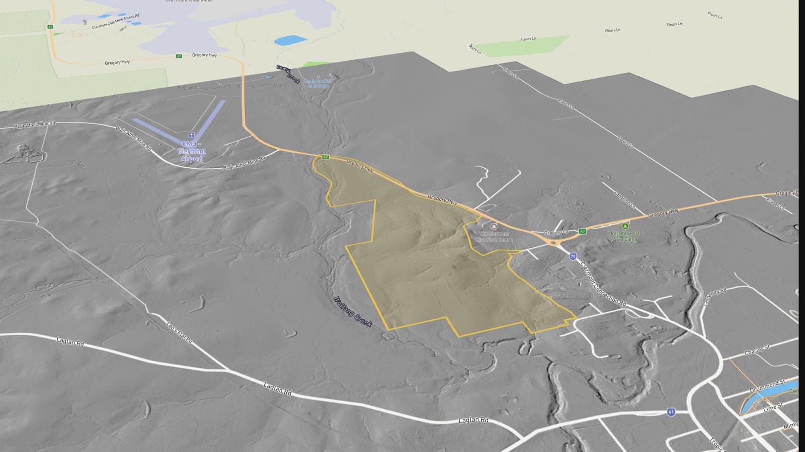 Museum Reserve fossicking area in 3D LiDAR hillshade on the Dig Here map